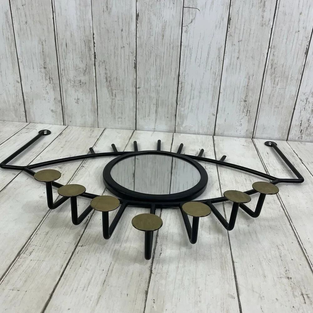 Evil Eye Wall Mirror W/ Hooks Decorative Wall Hanging Black & Gold